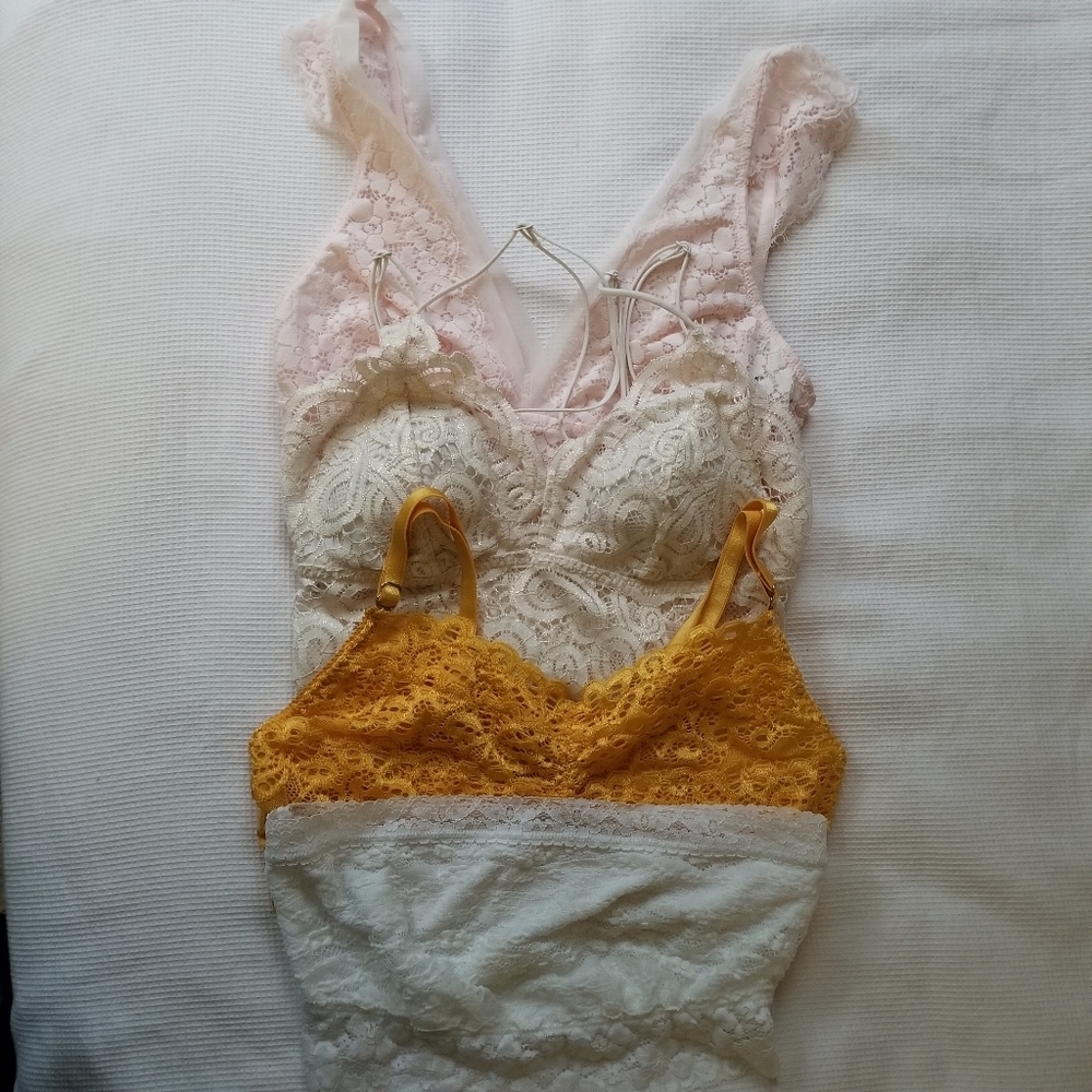 4 Item Free People, Aerie, Lulus, VS-Pink....Lace Tube Top Bralette Bundle SB1
